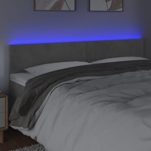 Sengegavl med LED-lys i fløjl 200 x 5 x 78/88 cm - lysegrå