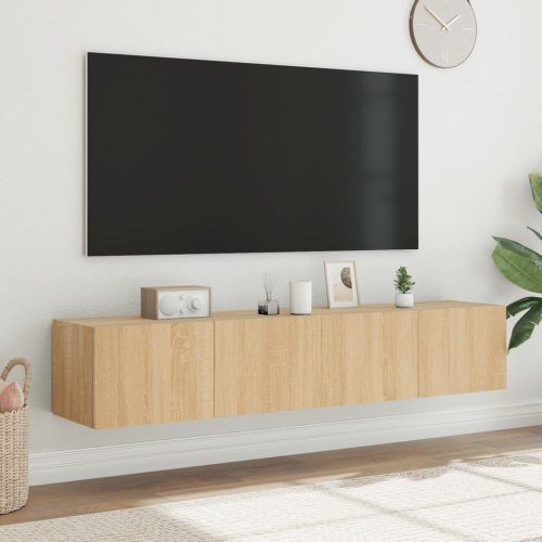 Væghængte tv-borde 2 stk. med LED-lys 80x35x31 cm sonoma-eg