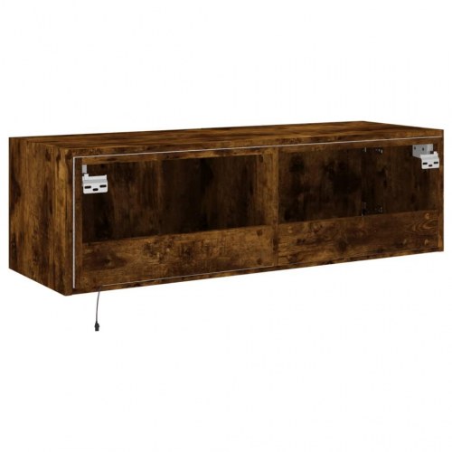 Væghængt tv-bord med LED-lys 100 x 35 x 31 cm - røget egetræ
