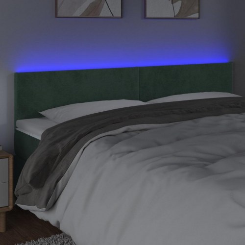 Sengegavl med LED-lys i fløjl - mørkegrøn, 200 x 5 x 78/88 cm