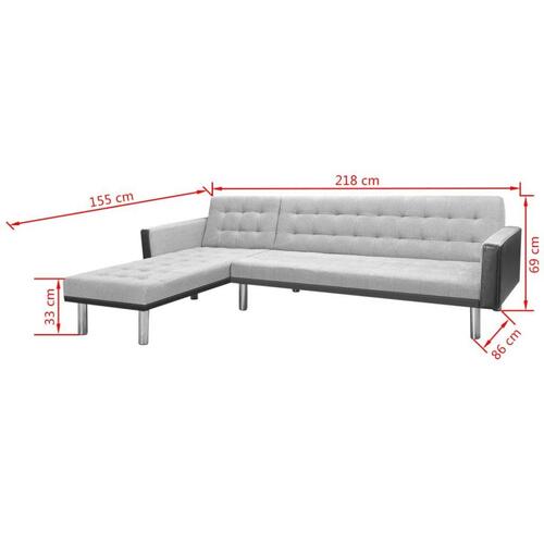 Hjørnesovesofa 218x155x69 cm stof sort og grå