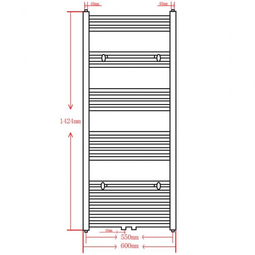 Håndklæderadiator 600x1424 mm centralvarme buet sort
