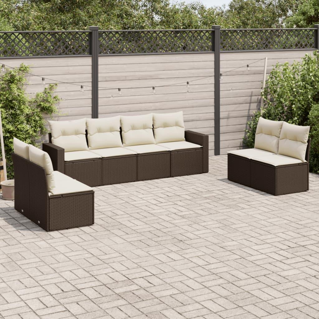 Sofasæt Til Haven 9 Dele Med Hynder Polyrattan Beige - Brun og cremefarvet / Uden bord