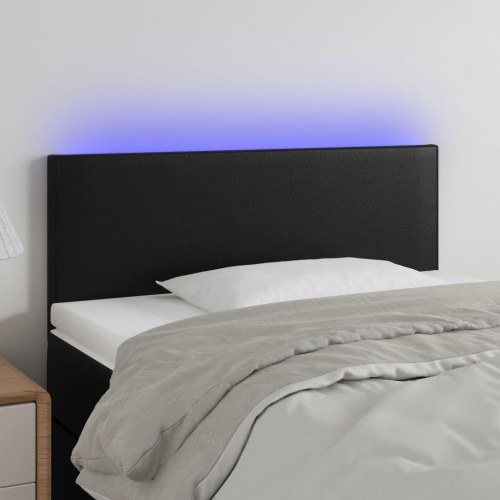Sengegavl med LED-lys i kunstlæder - sort, 80 x 5 x 78/88 cm