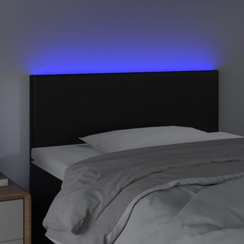 Sengegavl med LED-lys i kunstlæder - sort, 80 x 5 x 78/88 cm
