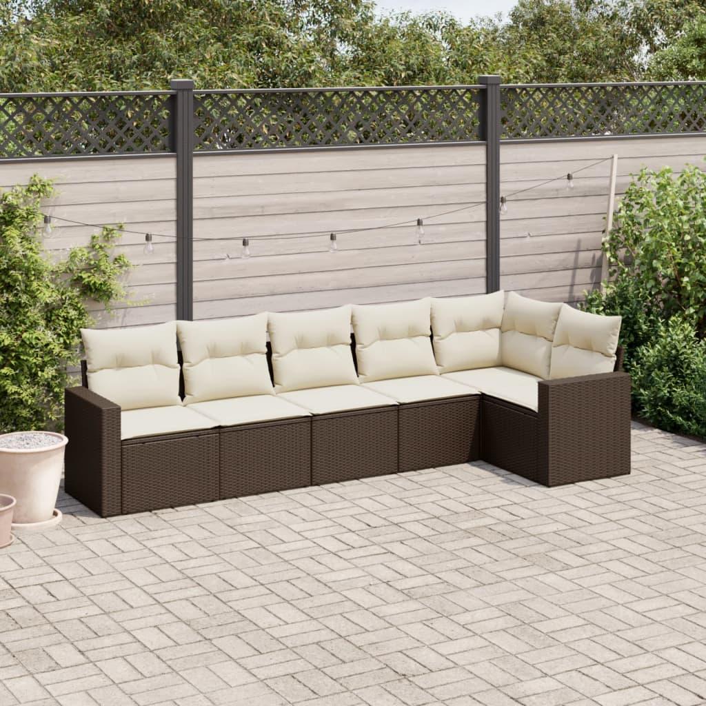 Sofasæt Til Haven 7 Dele Med Hynder Polyrattan Beige - Brun og cremefarvet / Uden bord