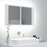 Badeværelsesskab m. spejl og LED-lys 80x12x45 cm akryl hvid
