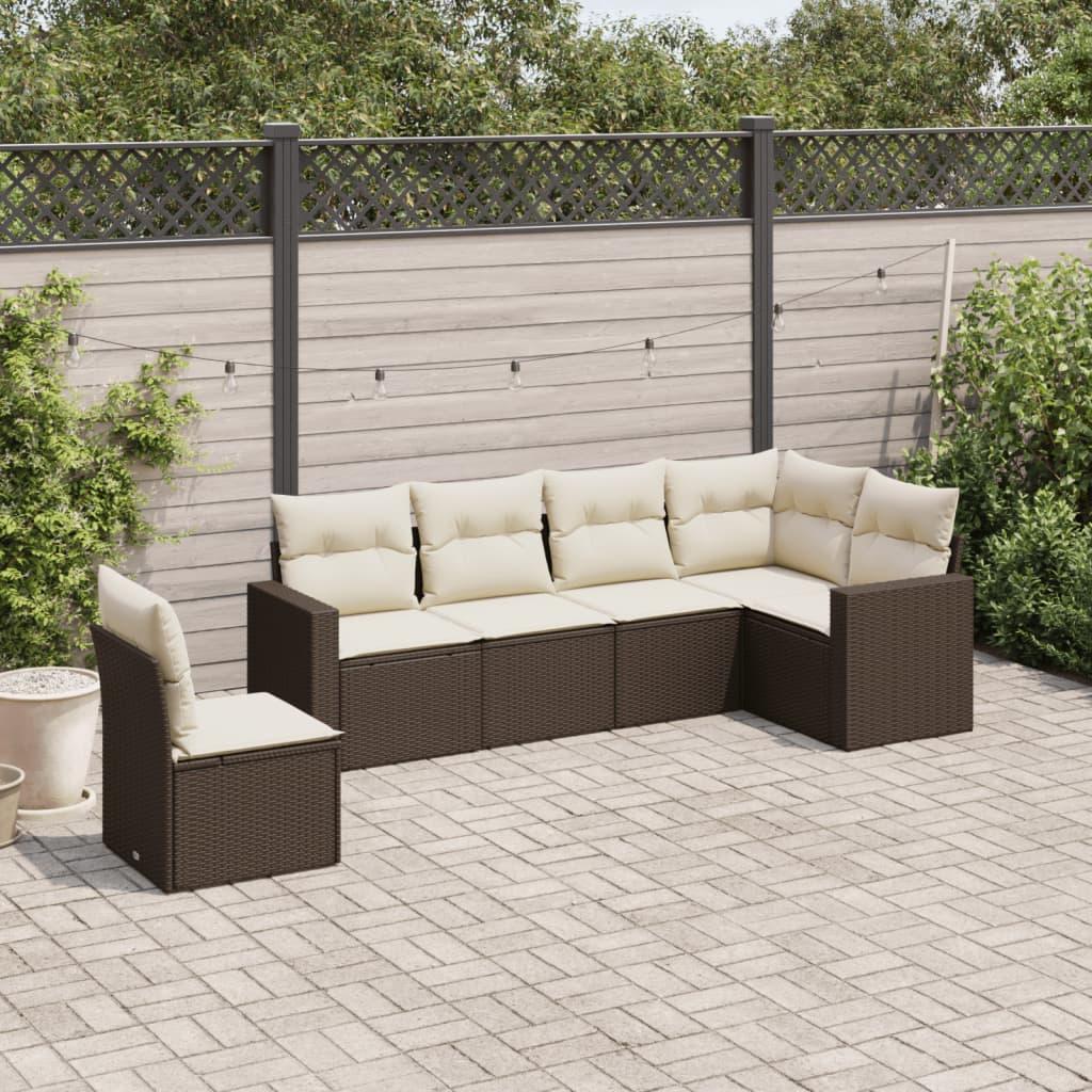 Sofasæt Til Haven 6 Dele Med Hynder Polyrattan - Brun og cremefarvet / Uden bord
