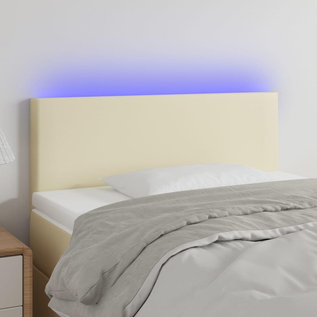 Sengegavl med LED-lys 90x5x78/88 cm kunstlæder cremefarvet