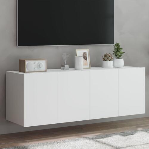 Væghængte tv-borde 2 stk. med LED-lys 60x35x41 cm hvid