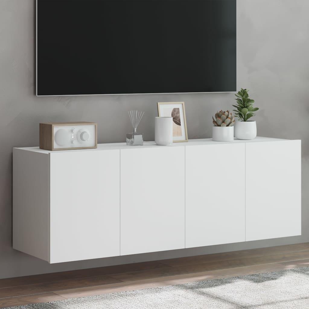 Væghængte tv-borde 2 stk. med LED-lys 60x35x41 cm hvid