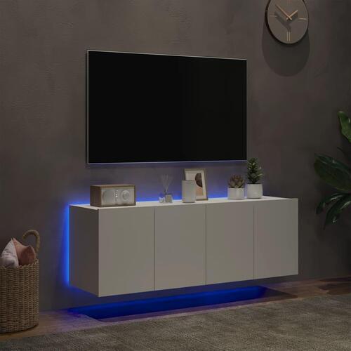 Væghængte tv-borde 2 stk. med LED-lys 60x35x41 cm hvid