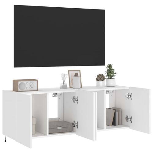 Væghængte tv-borde 2 stk. med LED-lys 60x35x41 cm hvid