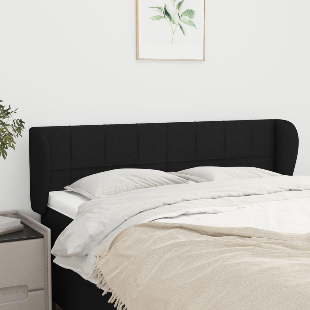 Sengegavl Med Kanter Stof - Sort / 147 x 23 x 78/88 cm