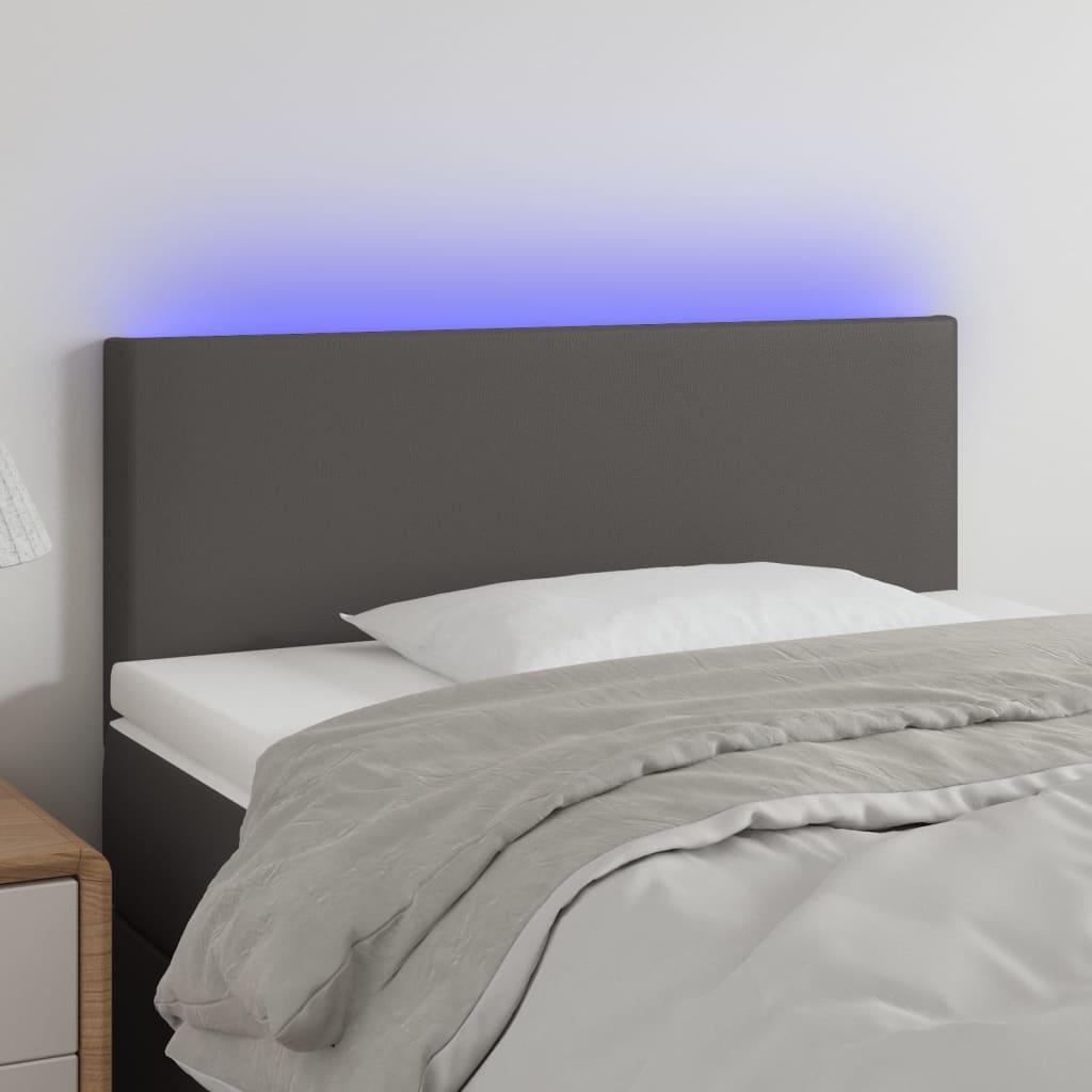 Sengegavl med LED-lys 90x5x78/88 cm kunstlæder grå