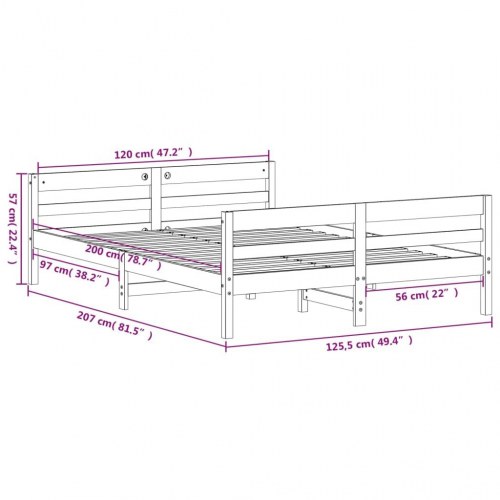 Sengeramme uden madras 120x200 cm massivt fyrretræ hvid