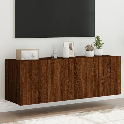 Væghængte tv-borde 2 stk. med LED-lys 60x35x41 cm brunt egetræ