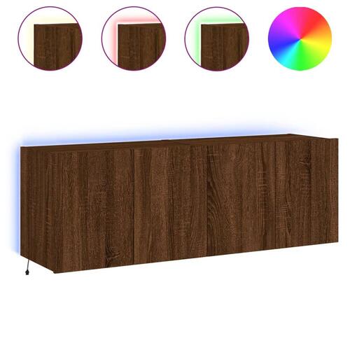 Væghængte tv-borde 2 stk. med LED-lys 60x35x41 cm brunt egetræ