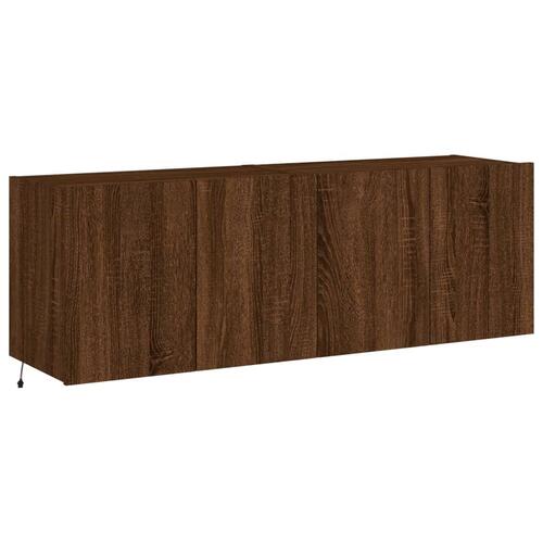 Væghængte tv-borde 2 stk. med LED-lys 60x35x41 cm brunt egetræ