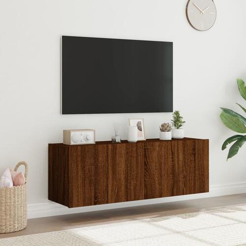 Væghængte tv-borde 2 stk. med LED-lys 60x35x41 cm brunt egetræ
