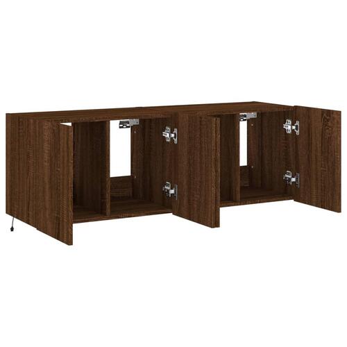 Væghængte tv-borde 2 stk. med LED-lys 60x35x41 cm brunt egetræ