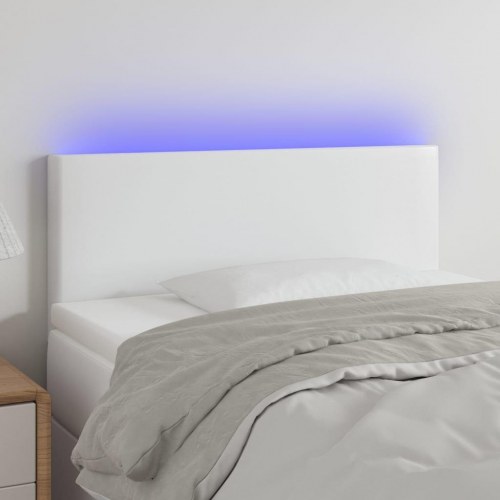 Sengegavl med LED-lys 100 x 5 x 78/88 cm kunstlæder - hvid