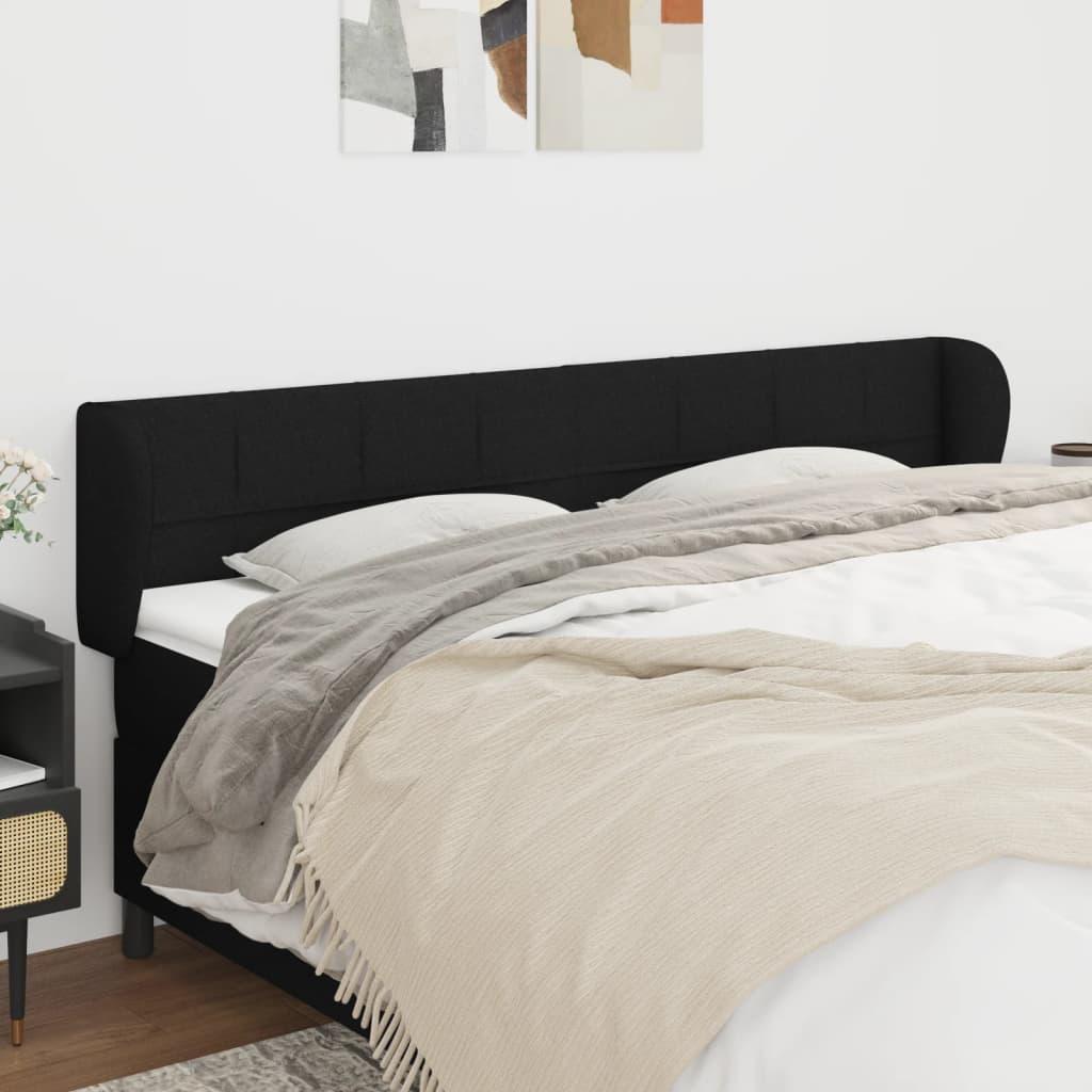 Sengegavl Med Kanter Stof - Sort / 203 x 23 x 78/88 cm