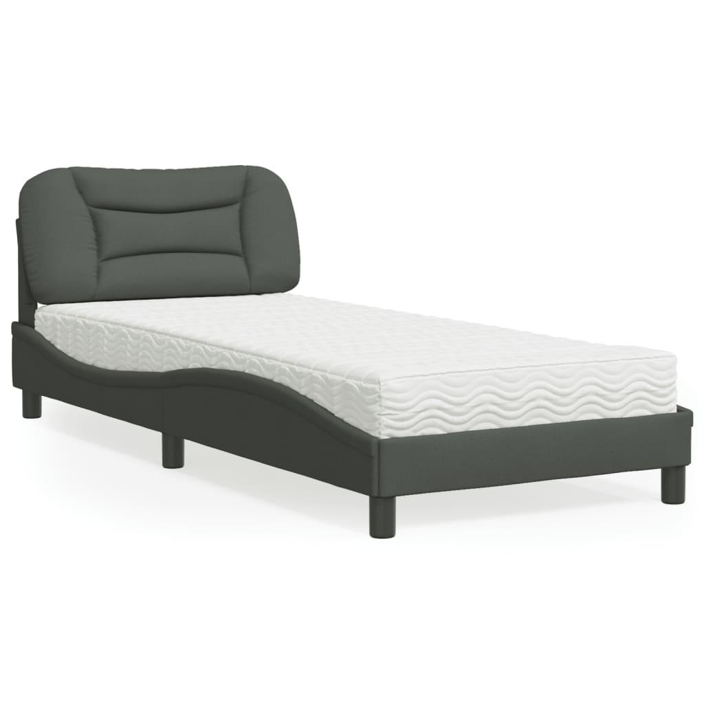 Seng med madras 90x190 cm stof mørkegrå