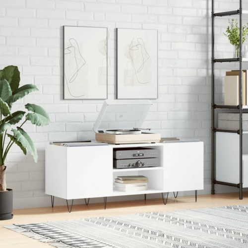Vinylskab 121×38×48 cm i hvidt konstrueret træ - TV-bord med jernfødder
