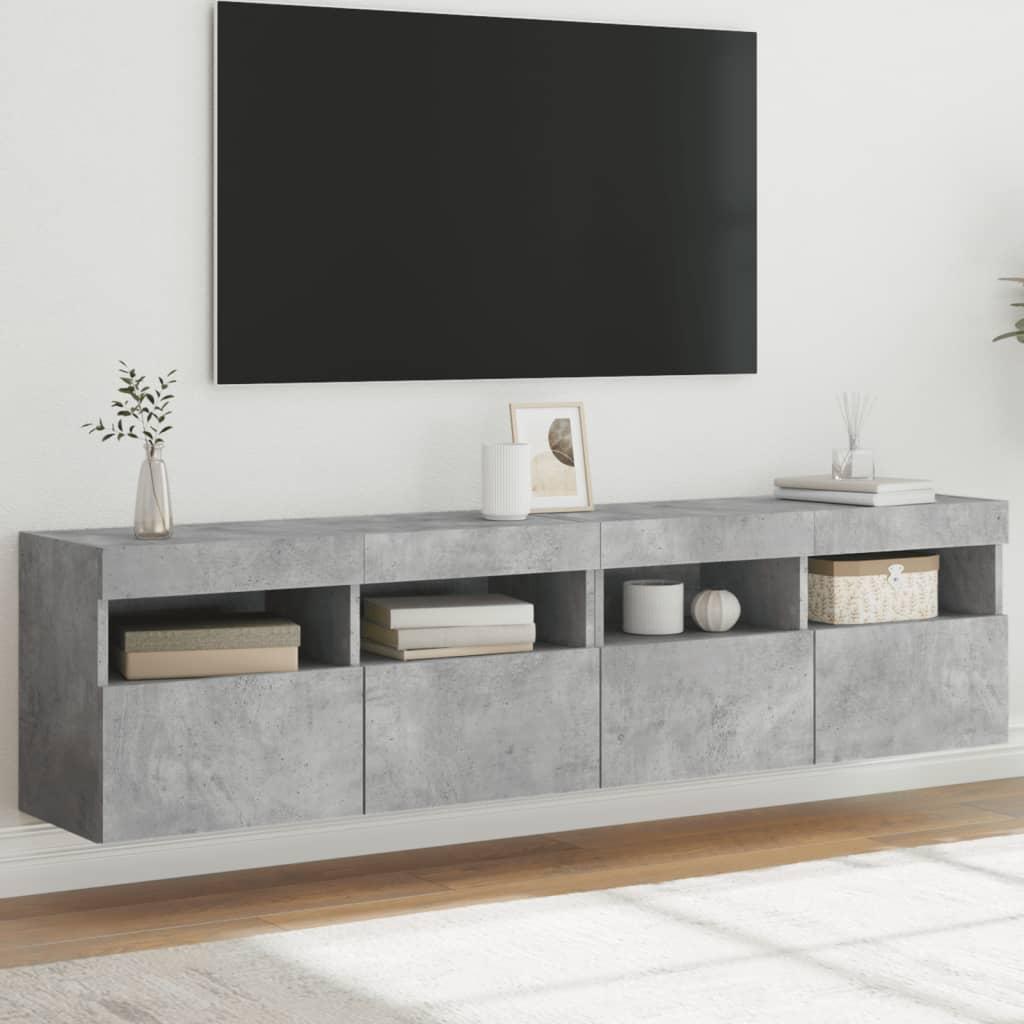 Væghængte tv-borde 2 stk. med LED-lys 80x30x40 cm betongrå