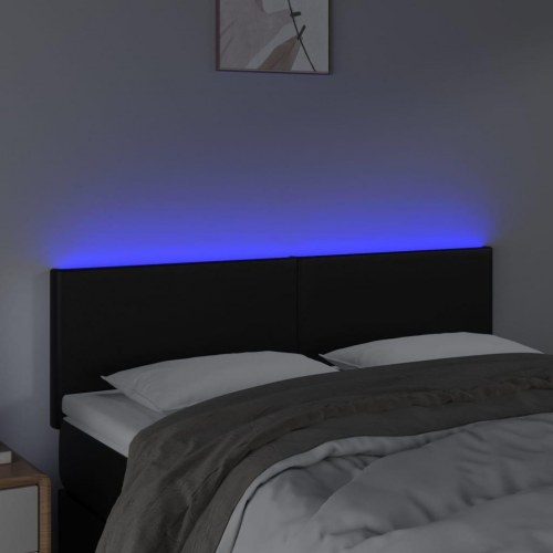 Sengegavl med LED-lys 144 x 5 x 78/88 cm - sort