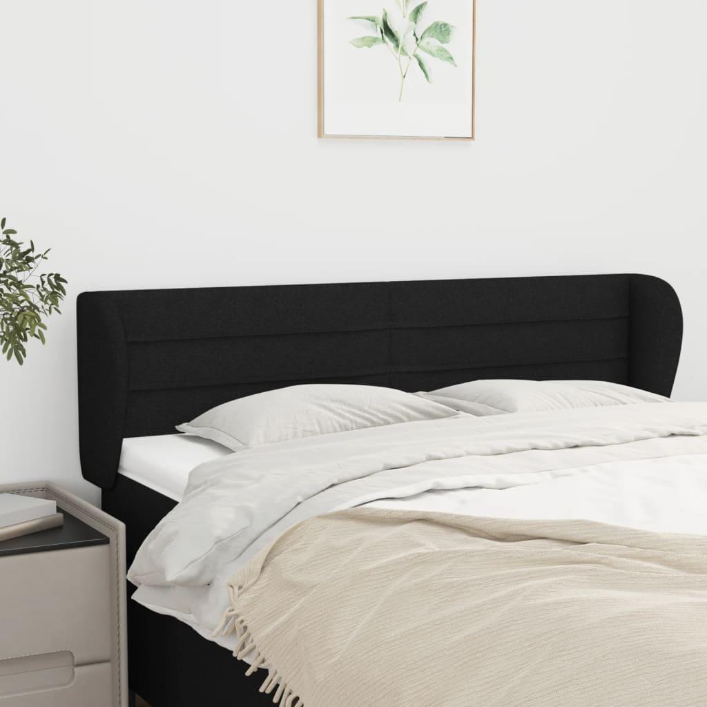 Sengegavl Med Kanter Stof - Sort / 147 x 23 x 78/88 cm