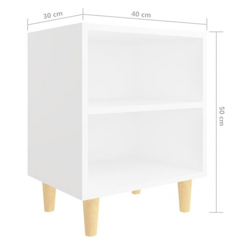 Sengeborde med massive træben 2 stk. 40 x 30 x 50 cm hvid