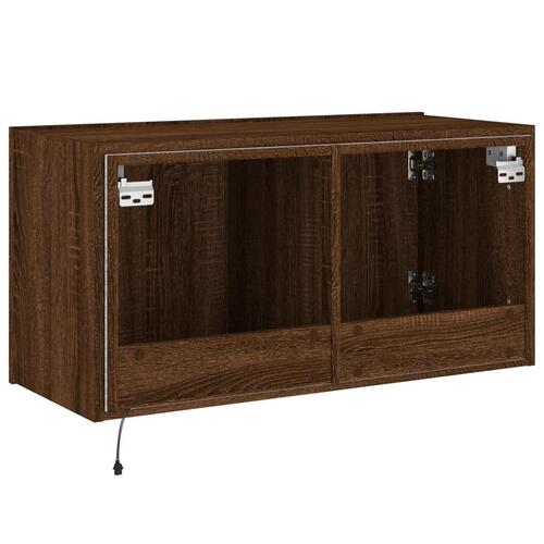 Væghængt tv-bord med LED-lys 80x35x41 cm brun egetræsfarve