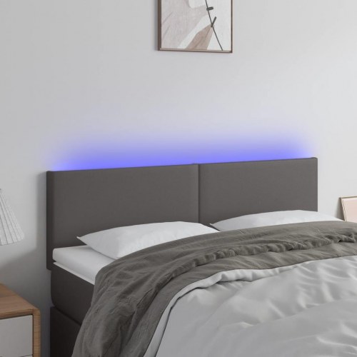 Sengegavl med LED-lys 144 x 5 x 78/88 cm - grå