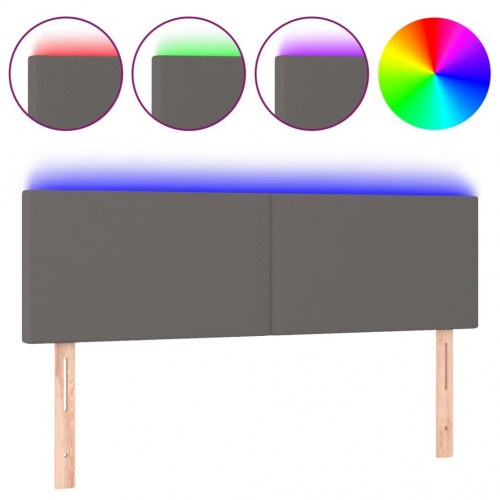 Sengegavl med LED-lys 144 x 5 x 78/88 cm - grå