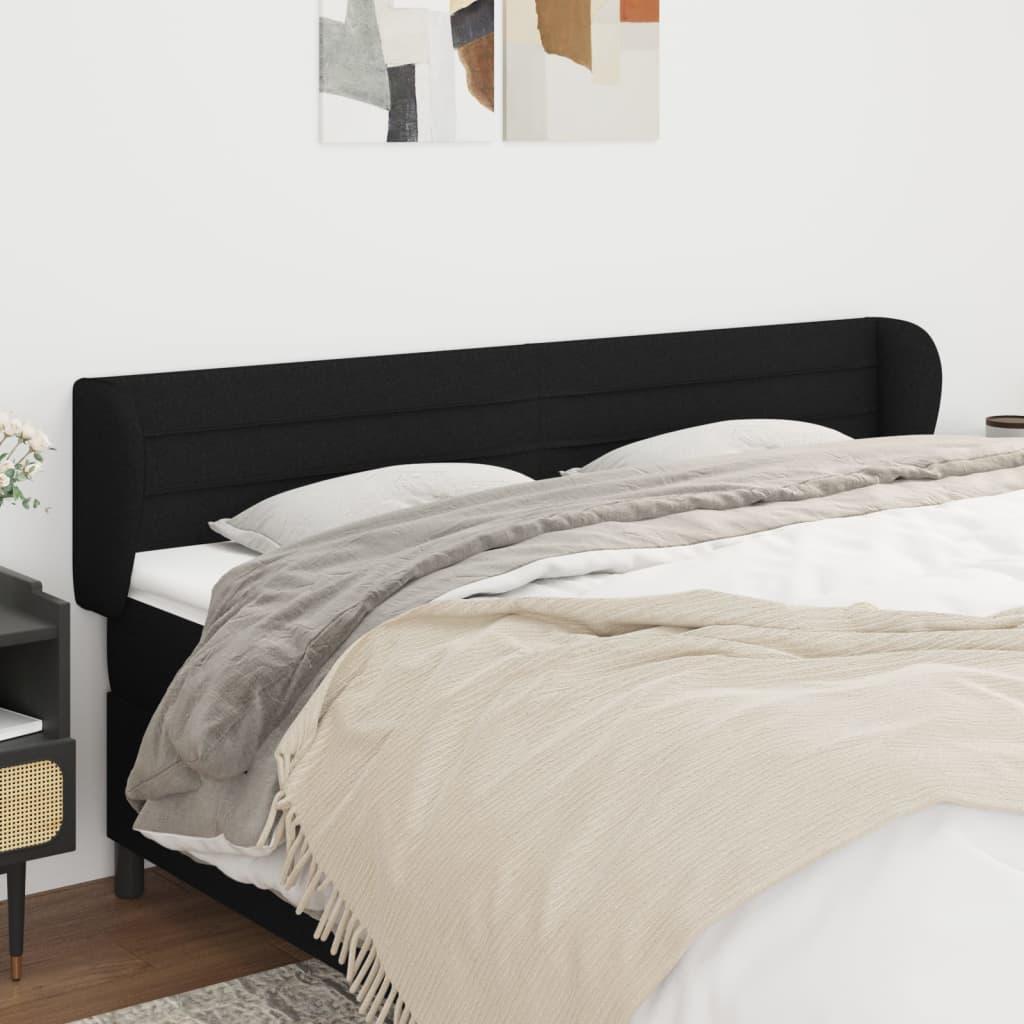 Sengegavl Med Kanter Stof - Sort / 183 x 23 x 78/88 cm