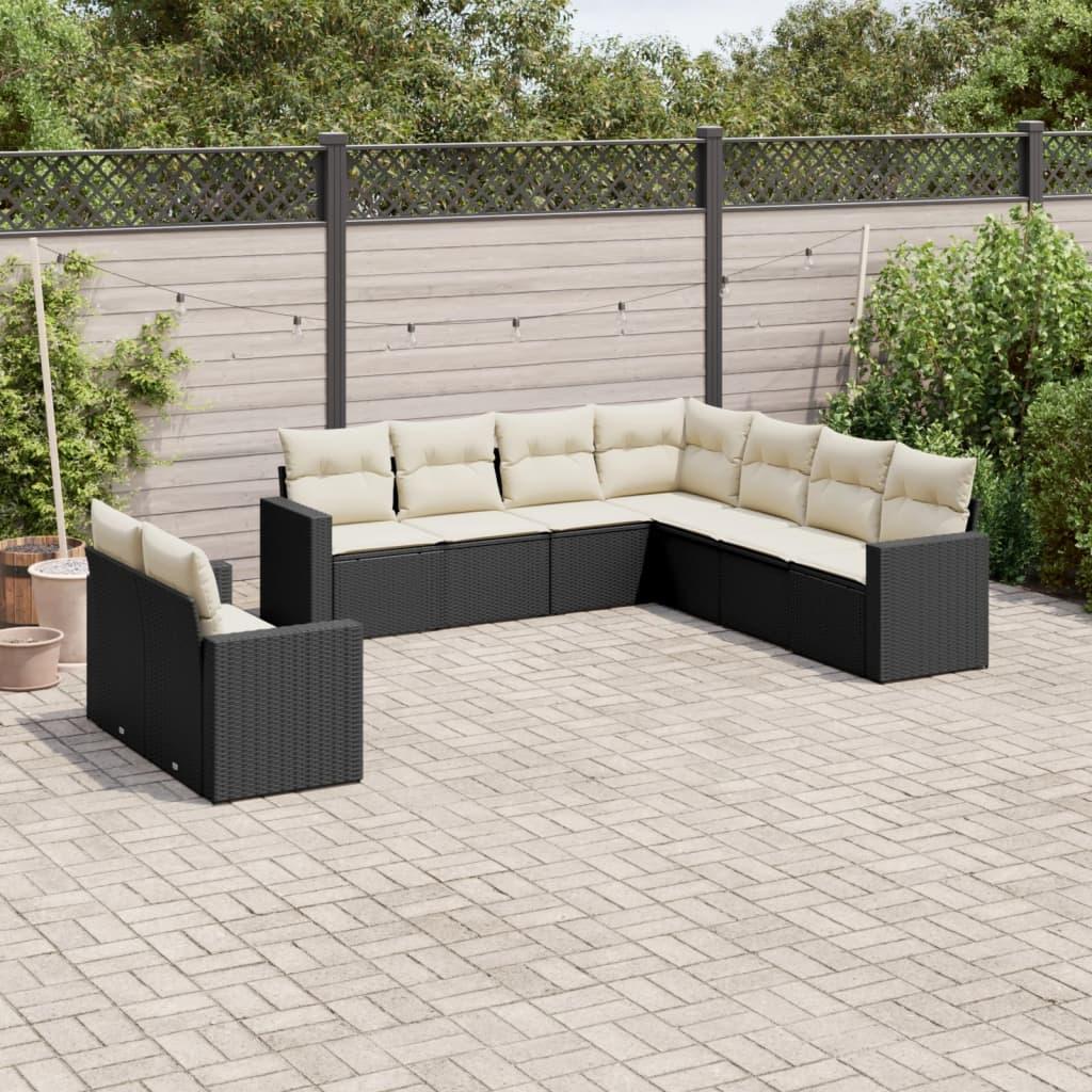 Sofasæt Til Haven 9 Dele Med Hynder Polyrattan Beige - Sort og cremefarvet / Uden bord