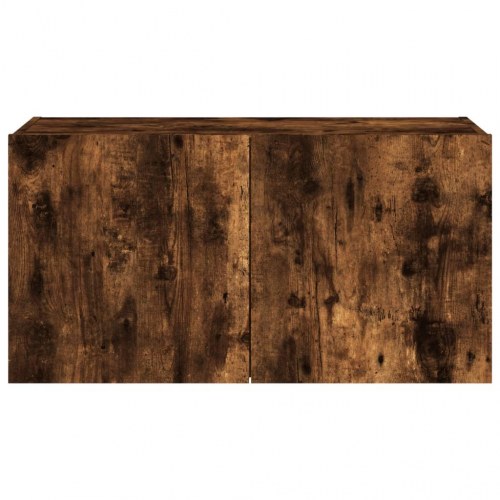 Væghængt tv-bord med LED-lys 80 x 35 x 41 cm - røget egetræ