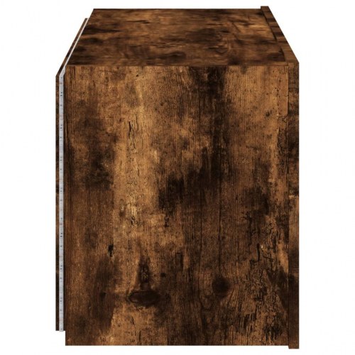 Væghængt tv-bord med LED-lys 80 x 35 x 41 cm - røget egetræ