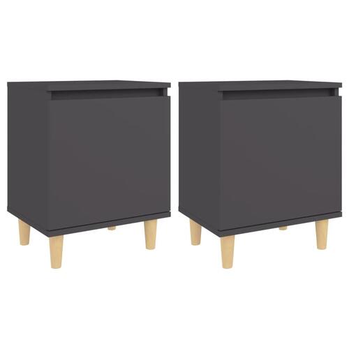 Sengeskabe m. massive træben 2 stk. 40x30x50 cm grå