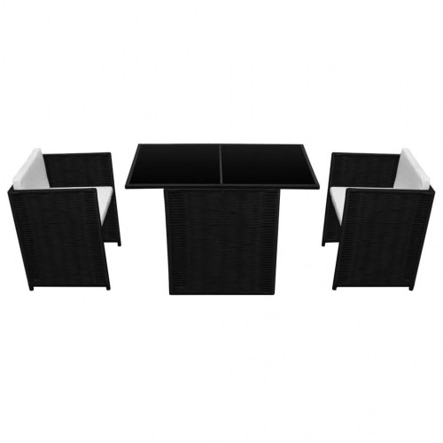 Bistrosæt 3 dele med hynder polyrattan sort