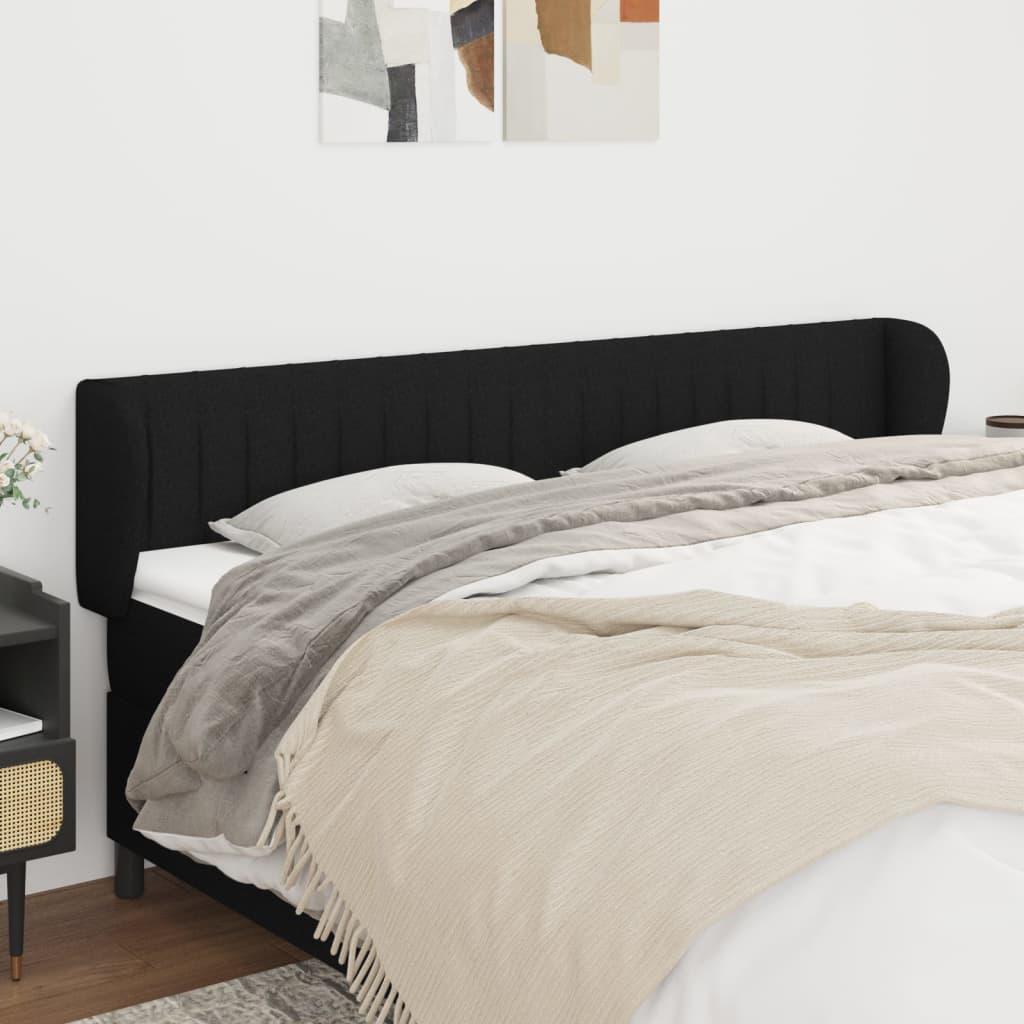 Sengegavl Med Kanter Stof - Sort / 183 x 23 x 78/88 cm