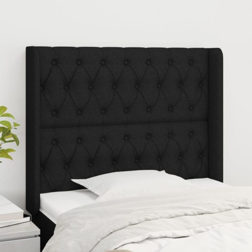 Sengegavl med kanter i stof 103 x 16 x 118/128 cm - sort