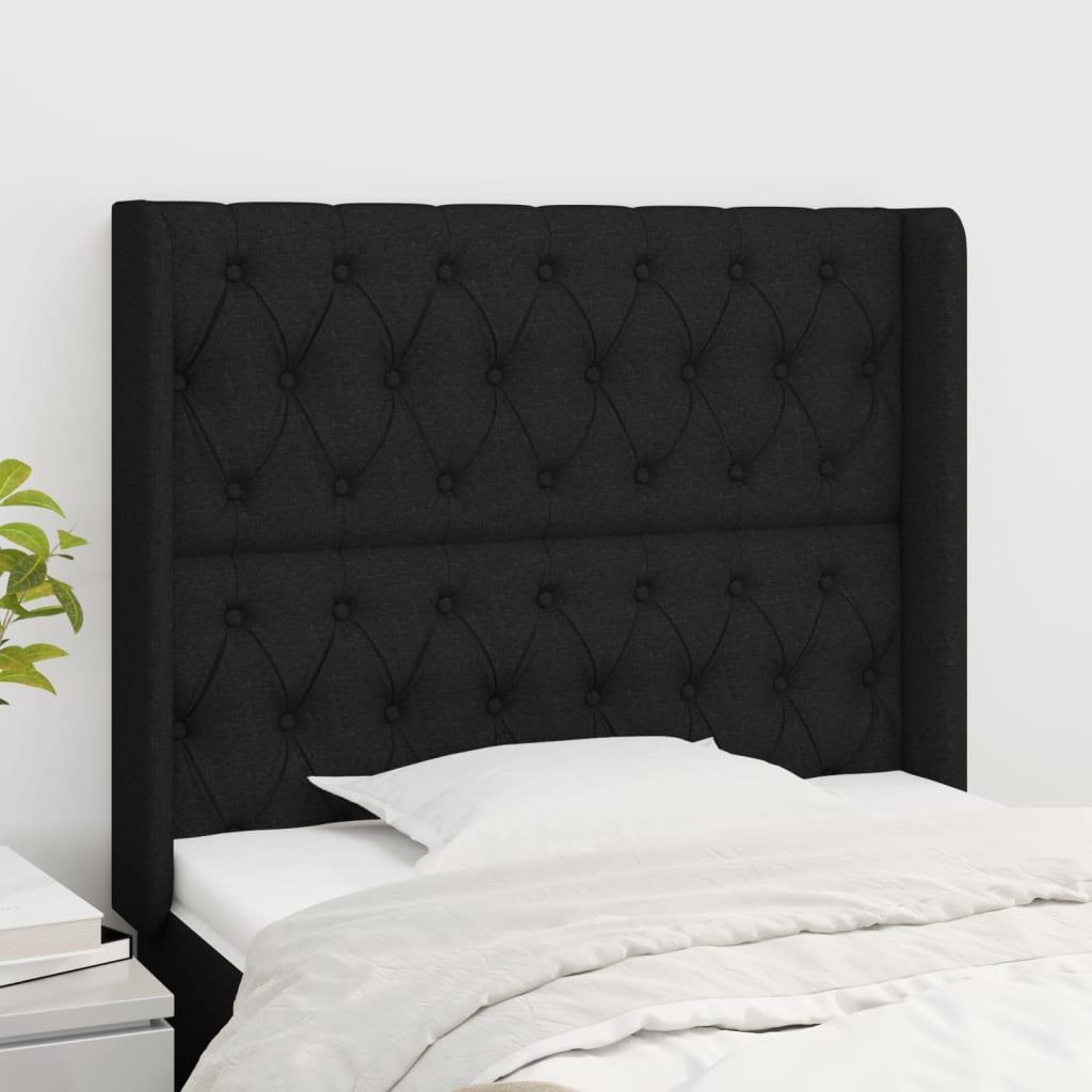 Sengegavl Med Kanter 83X16X78/128 Cm Stof Sort - 103 x 16 x 118/128 cm