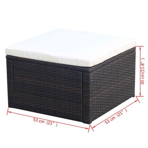 Fodskammel ottoman i polyrattan 53 x 53 x 30 cm brun