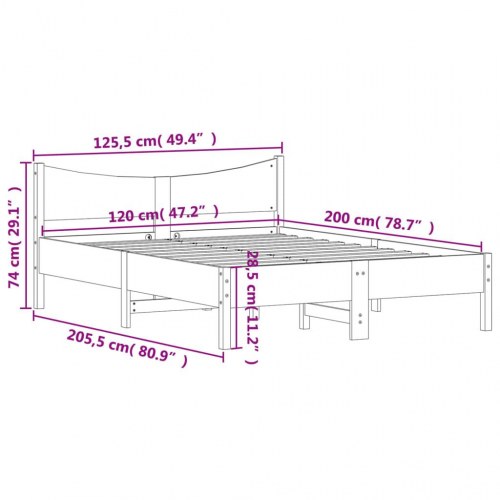 Sengeramme 120 x 200 cm i massivt fyrretræ - hvid