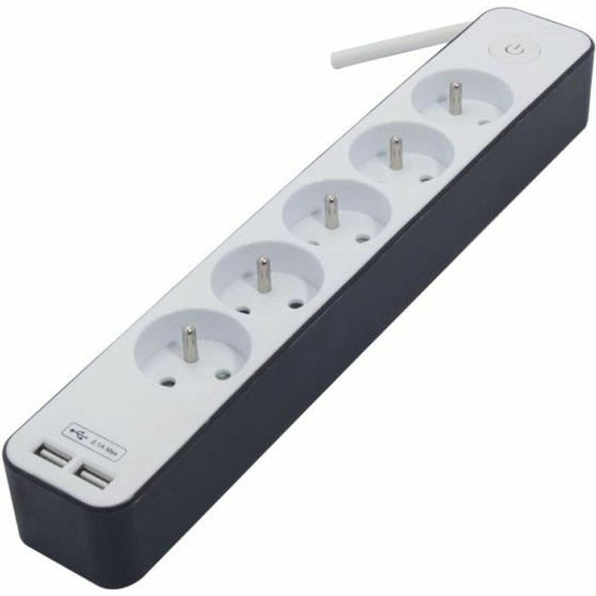 Chacon 49712 stikdåse - 5 udtag, 2x USB, 1,5 m kabel