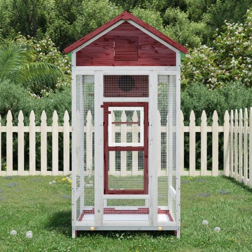 Fuglebur/voliere i massivt fyrretræ - 91,5 × 53 × 170 cm, mokka/hvid