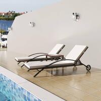 Liggestole med bord polyrattan brun